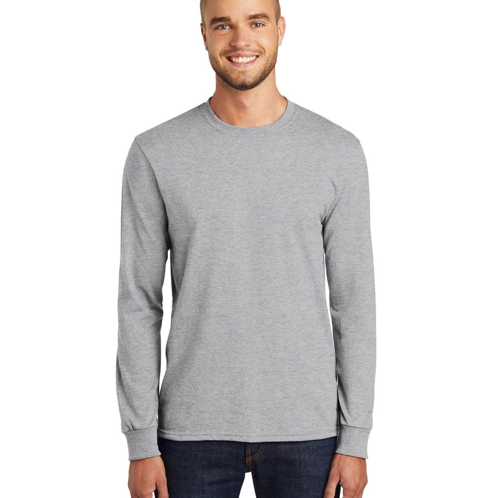 Port & Co Unisex Grey Long Sleeve T-Shirt NEW
